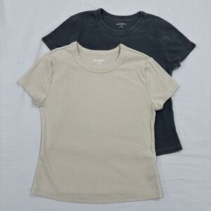 Lot Of 2 Old Navy Short Sleeve Snug T-shirt  Women's PM Cream & Charcoal Gray